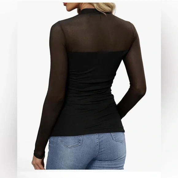 Elegant Black Sheer Long Sleeve Top - Picture 5 of 6
